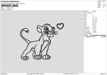 Simba Line Embroidery File 6 sizes