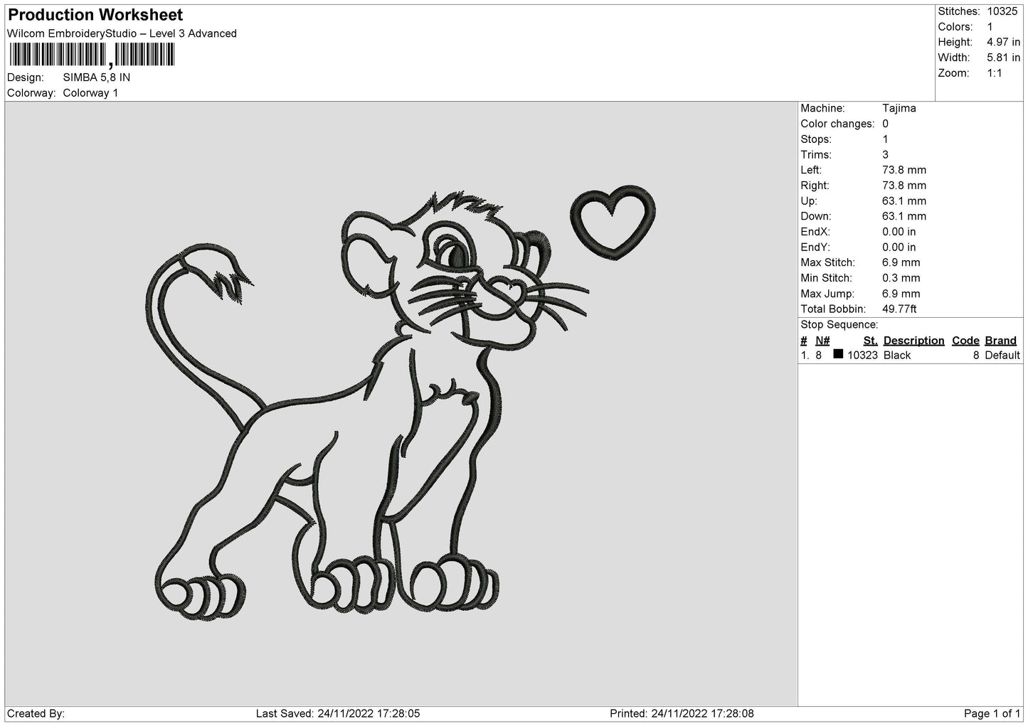 Simba Line Embroidery File 6 sizes