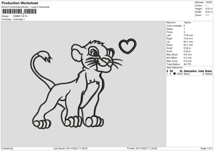 Simba Line Embroidery File 6 sizes