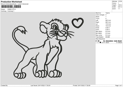 Simba Line Embroidery File 6 sizes