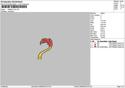 Tail 02 Embroidery File 6 sizes