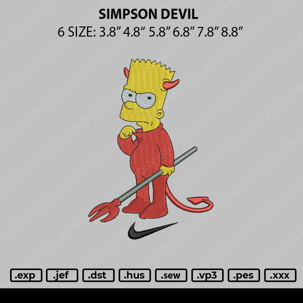 Simpson Devil Embroidery File 6 sizes