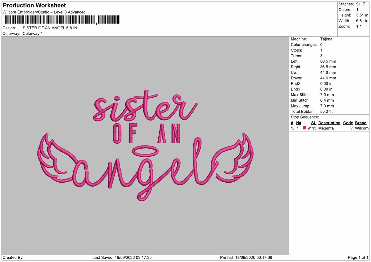 Sister text 1909 Embroidery Machine Design File 6 sizes