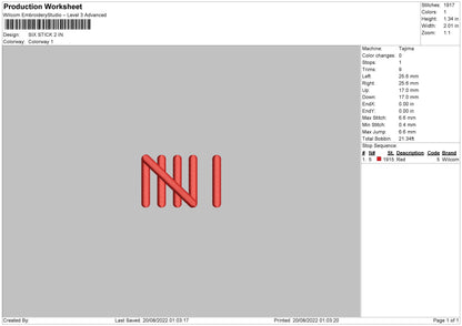 Six Stick Embroidery File 5 sizes