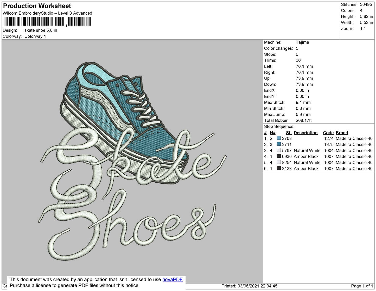 Skate Shoes Embroidery File 4 size