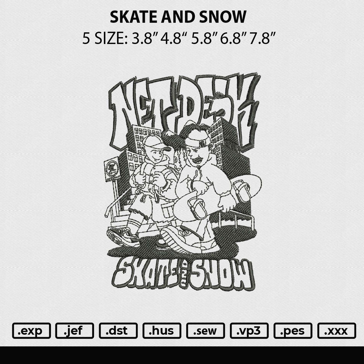 Skate And Snow Embroidery File 5 Sizes