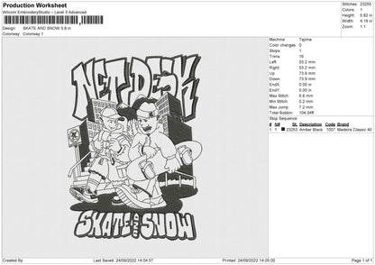 Skate And Snow Embroidery File 5 Sizes