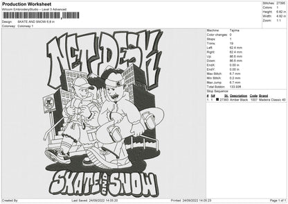 Skate And Snow Embroidery File 5 Sizes