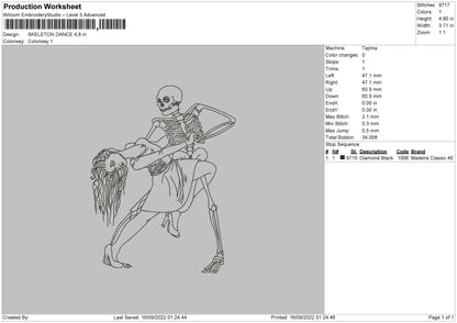 Skeleton Dance Embroidery File 5 sizes