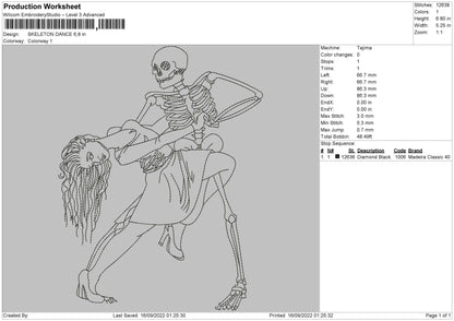 Skeleton Dance Embroidery File 5 sizes