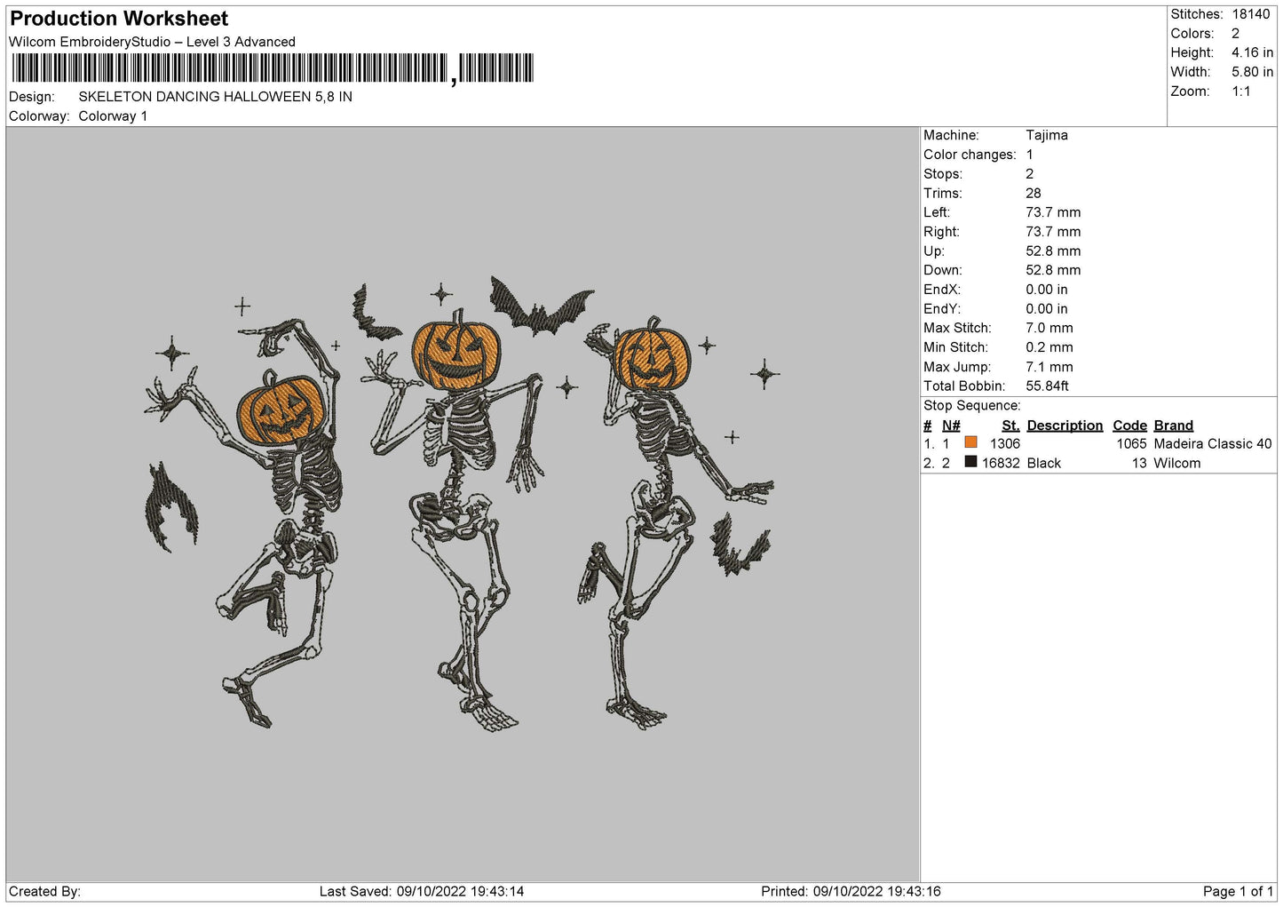 Skeleton Dancing Halloween Embroidery Fle 6 sizes