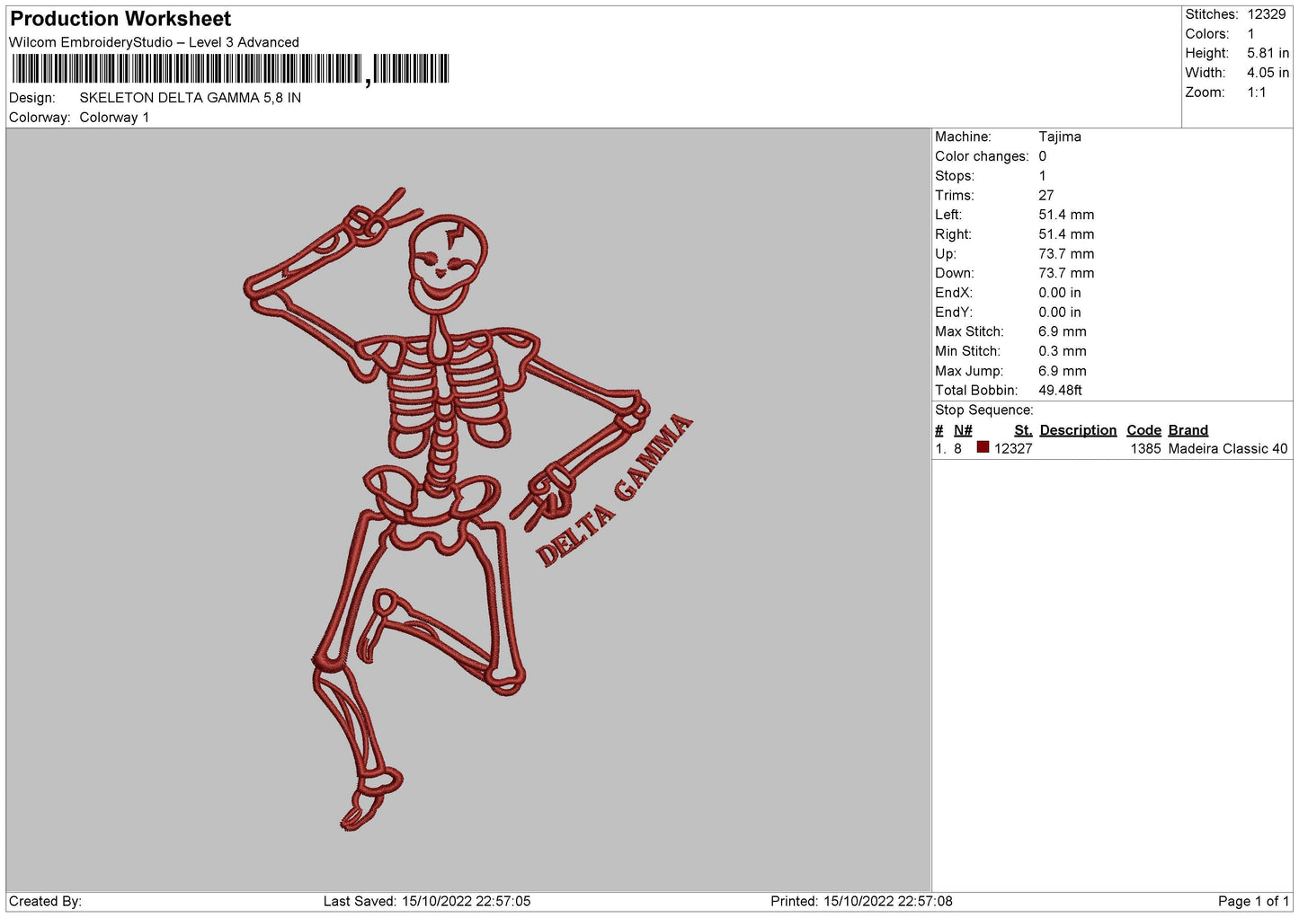 Skeleton Delta Gamma Embroidery File 6 sizes