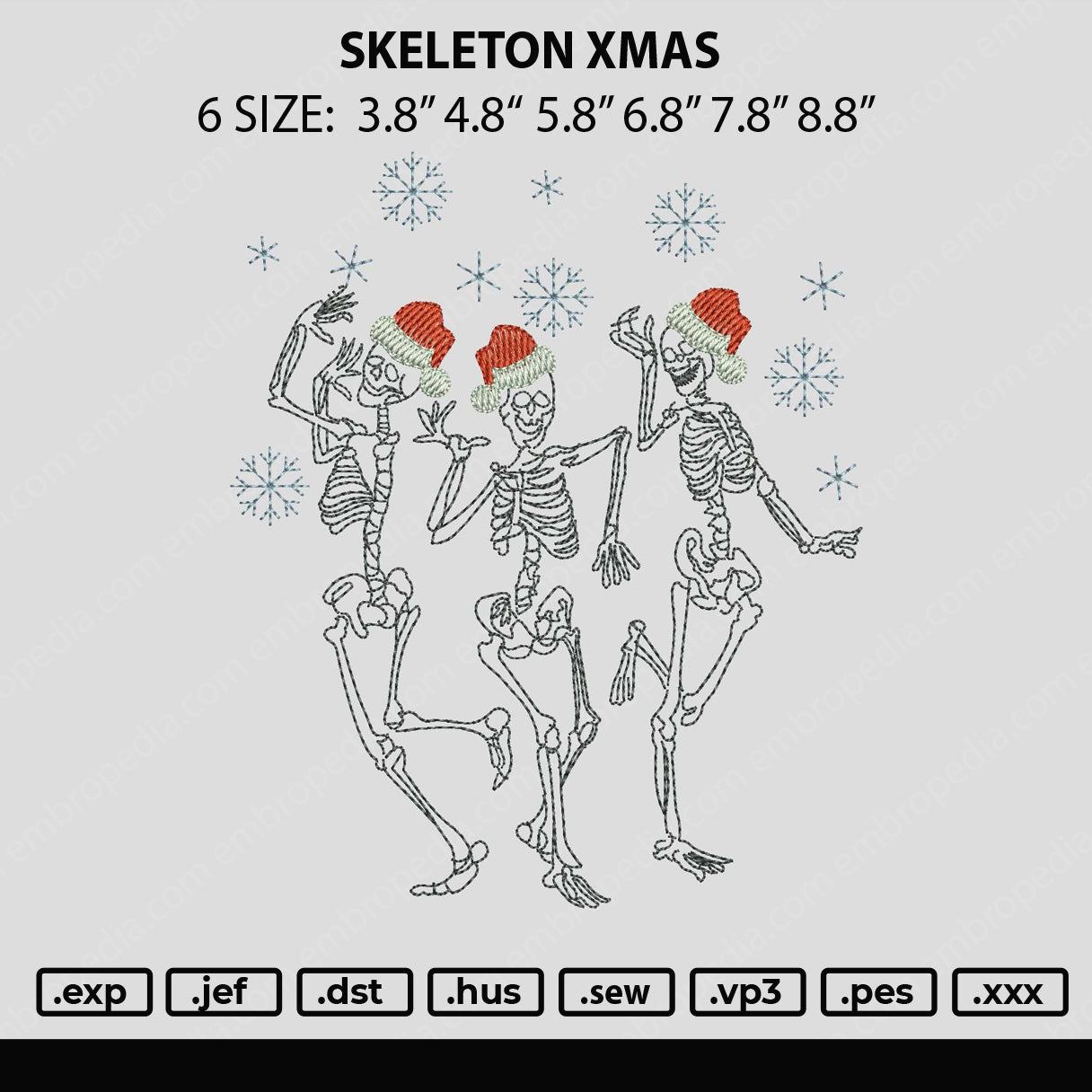 Skeleton Xmas Embroidery File 6 sizes