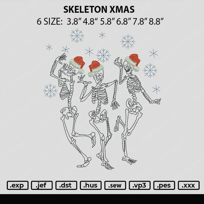 Skeleton Xmas Embroidery File 6 sizes