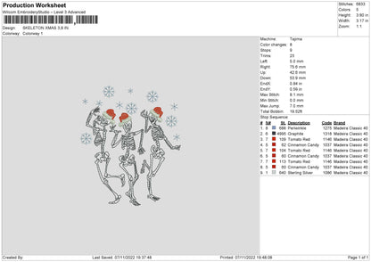 Skeleton Xmas Embroidery File 6 sizes
