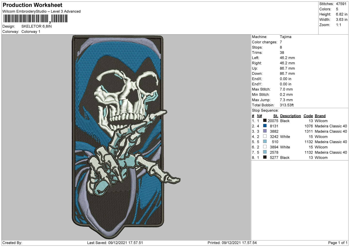 Skeletor Embroidery File 4 size