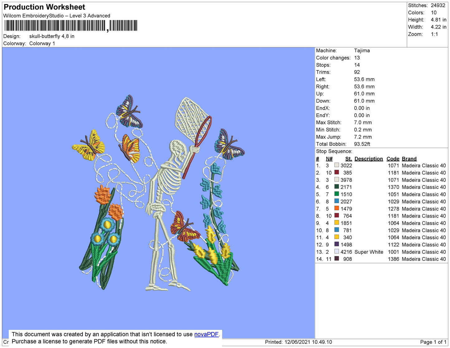 Skull Butterfly Embroidery File 4 size
