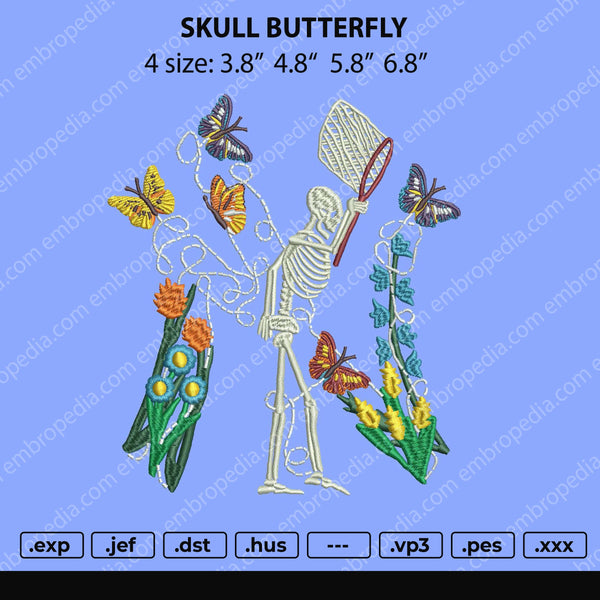 Skull Butterfly Embroidery File 4 size