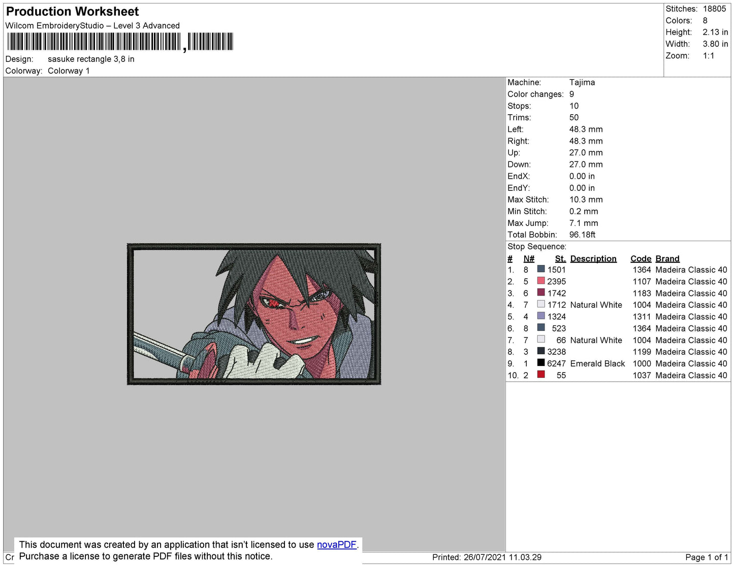 Sasuke Mode Rectangle Embroidery File 4 size