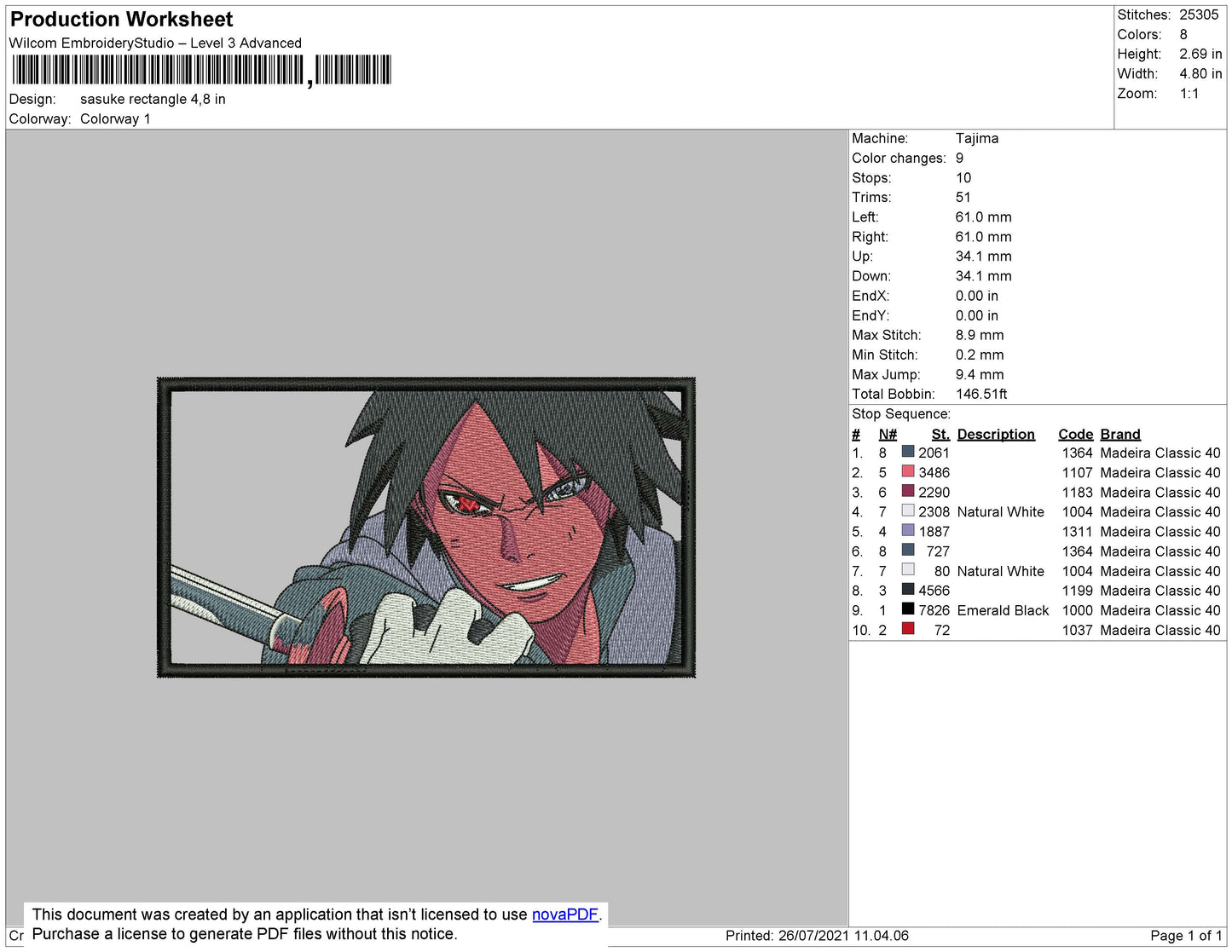 Sasuke Mode Rectangle Embroidery File 4 size
