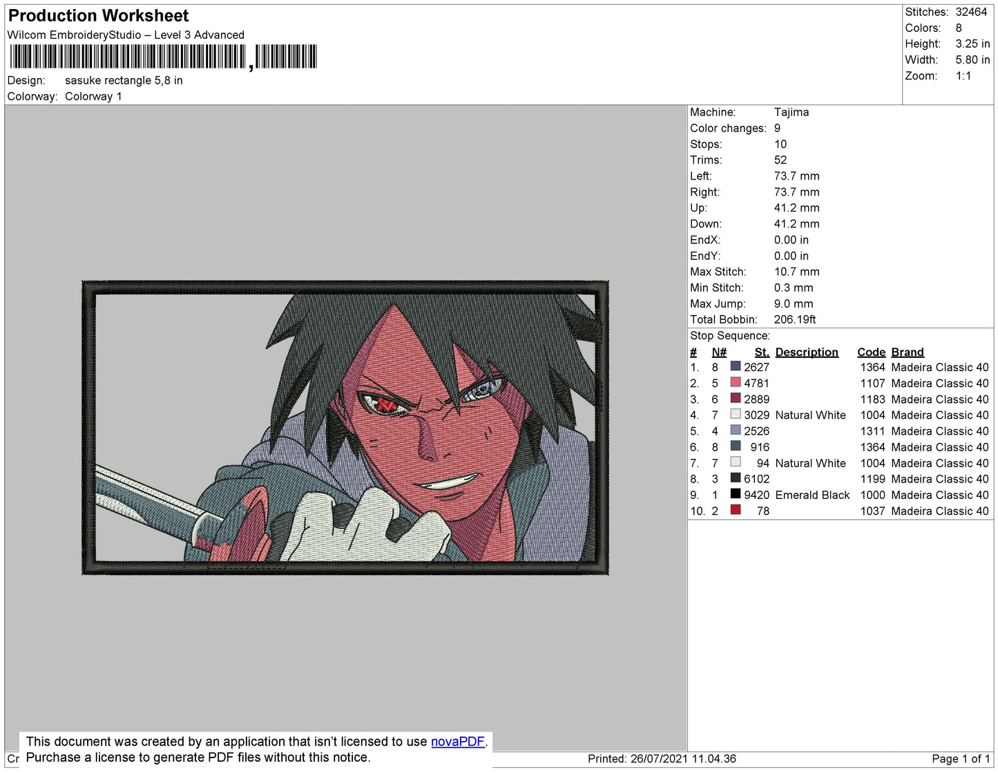 Sasuke Mode Rectangle Embroidery File 4 size