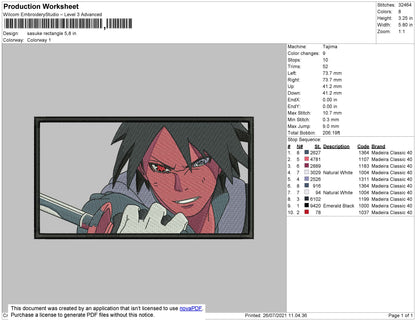 Sasuke Mode Rectangle Embroidery File 4 size