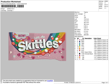 Skittles Embroidery File 4 size