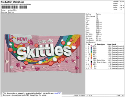 Skittles Embroidery File 4 size