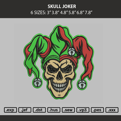 Skull Joker Embroidery Machine Design File 6 sizes