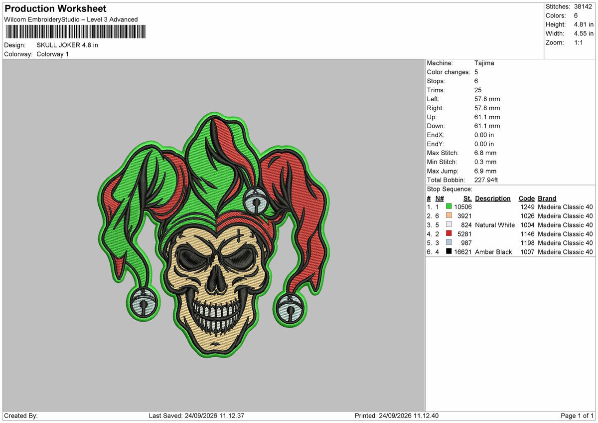 Skull Joker Embroidery Machine Design File 6 sizes