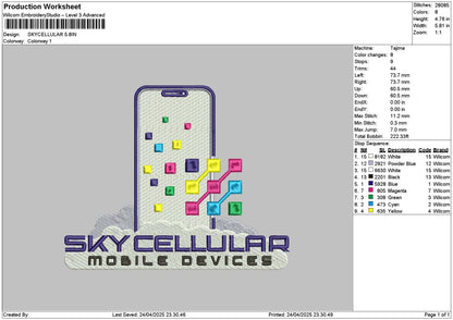 Skycellulartext Embroidery File 6 sizes