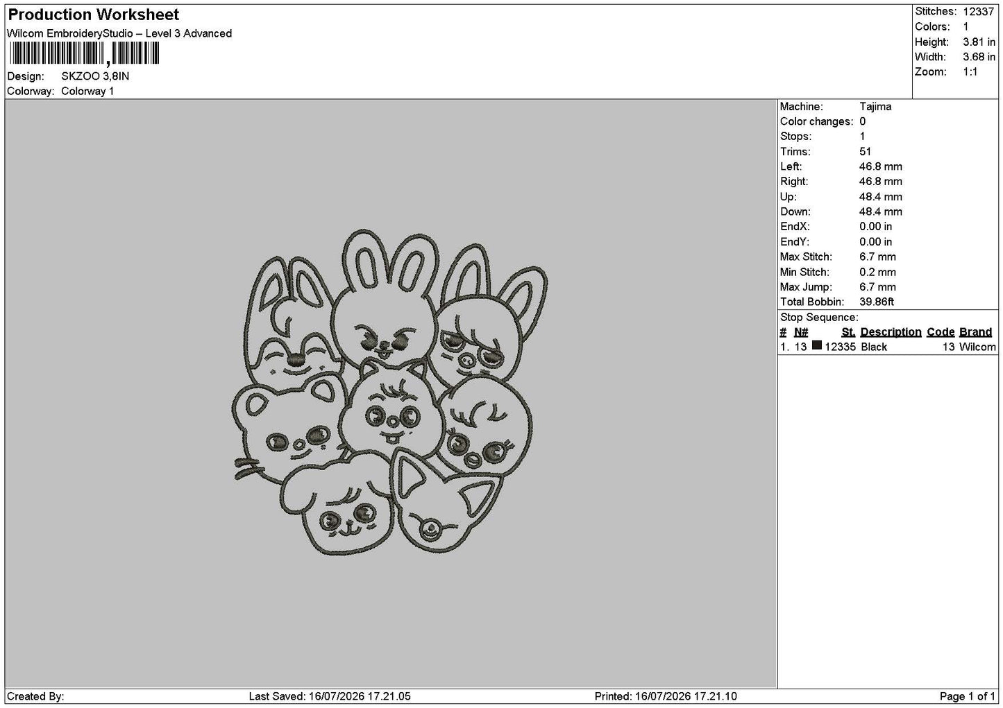 SKZOO Embroidery Machine Design File