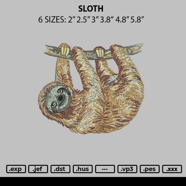 Sloth Embroidery File 6 sizes