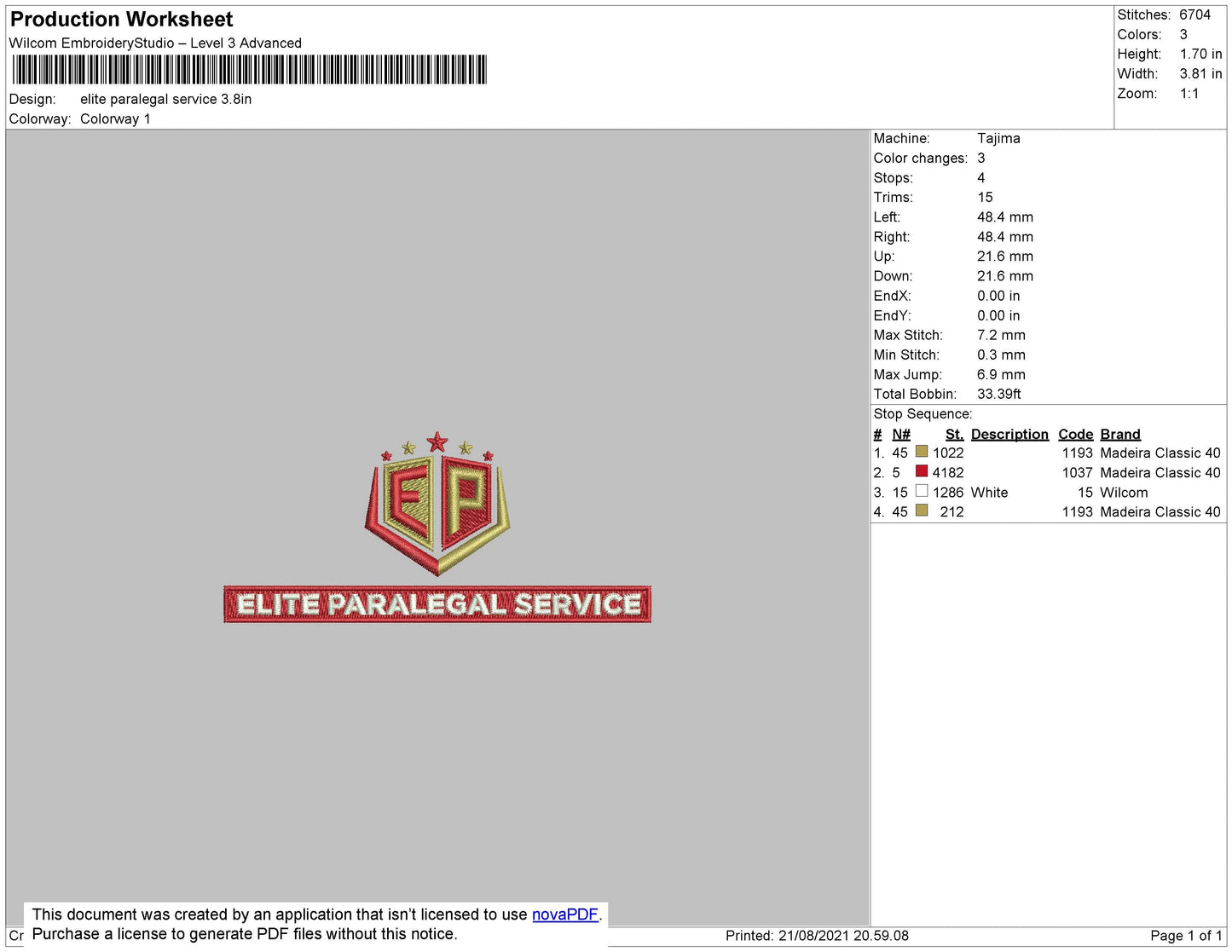 Elite Paralegal Embroidery File 4 size