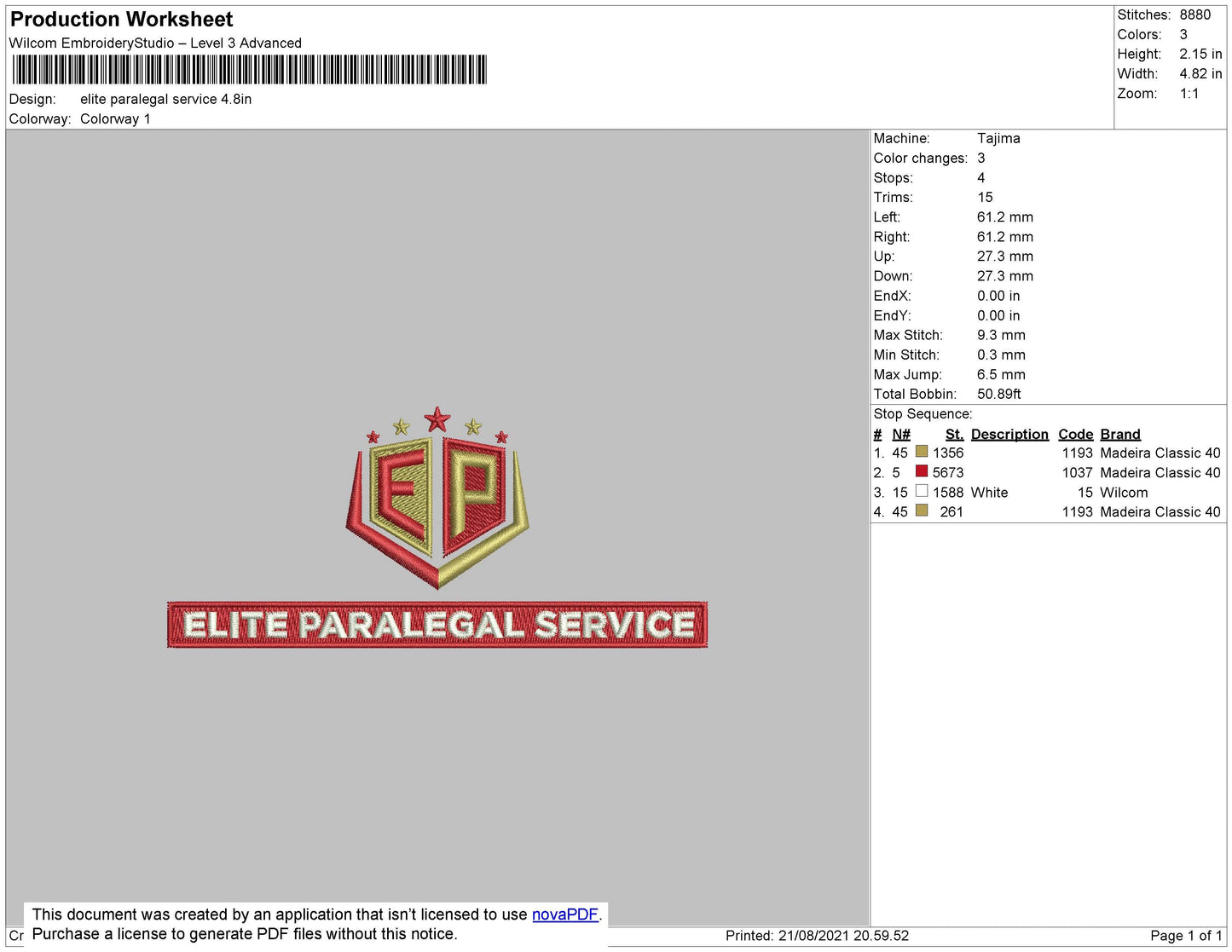 Elite Paralegal Embroidery File 4 size