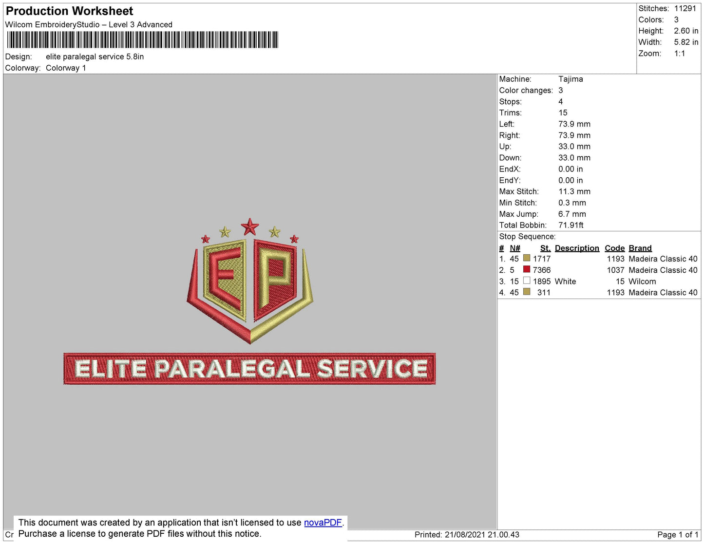 Elite Paralegal Embroidery File 4 size