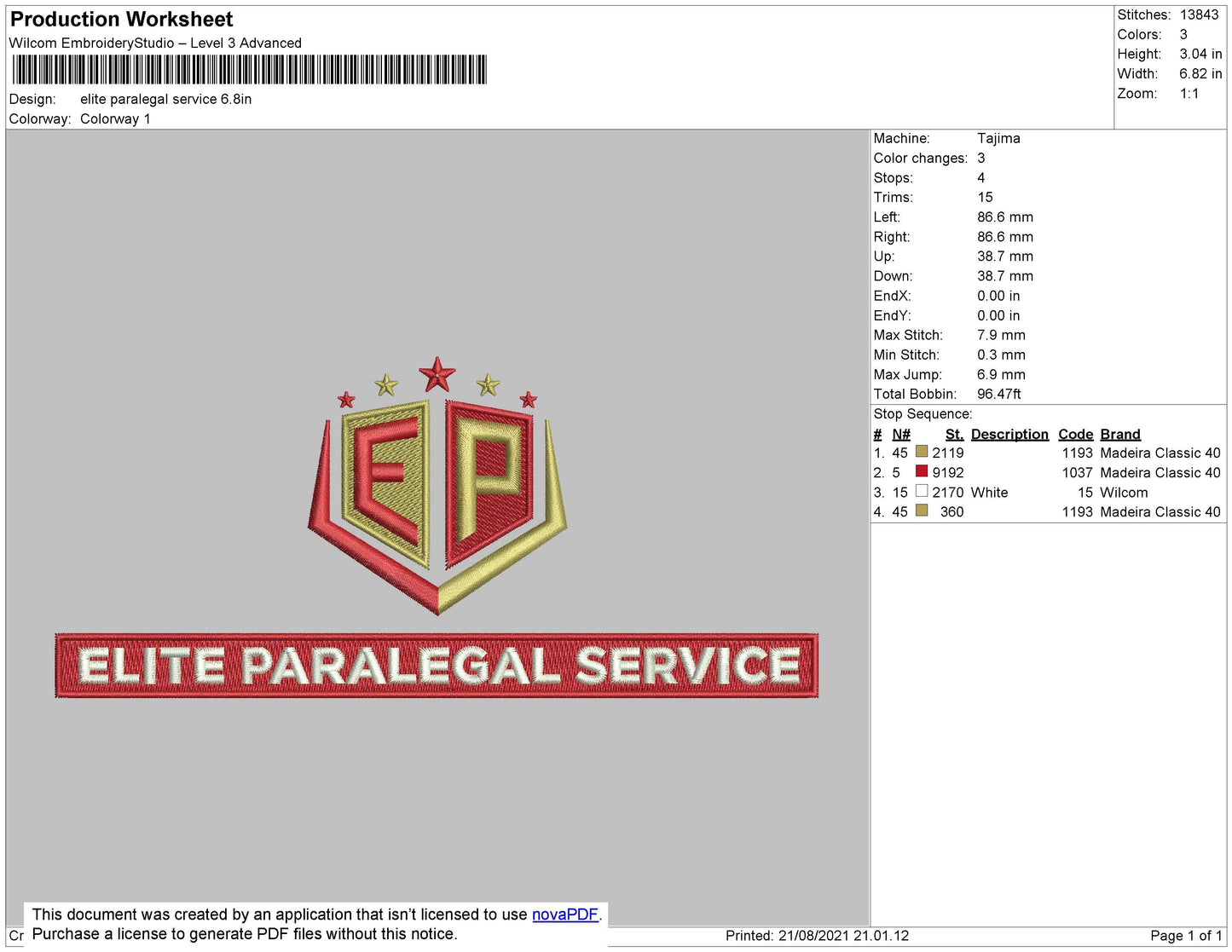 Elite Paralegal Embroidery File 4 size