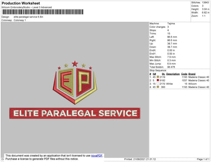 Elite Paralegal Embroidery File 4 size