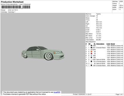 Silver Car Embroidery File 4 size