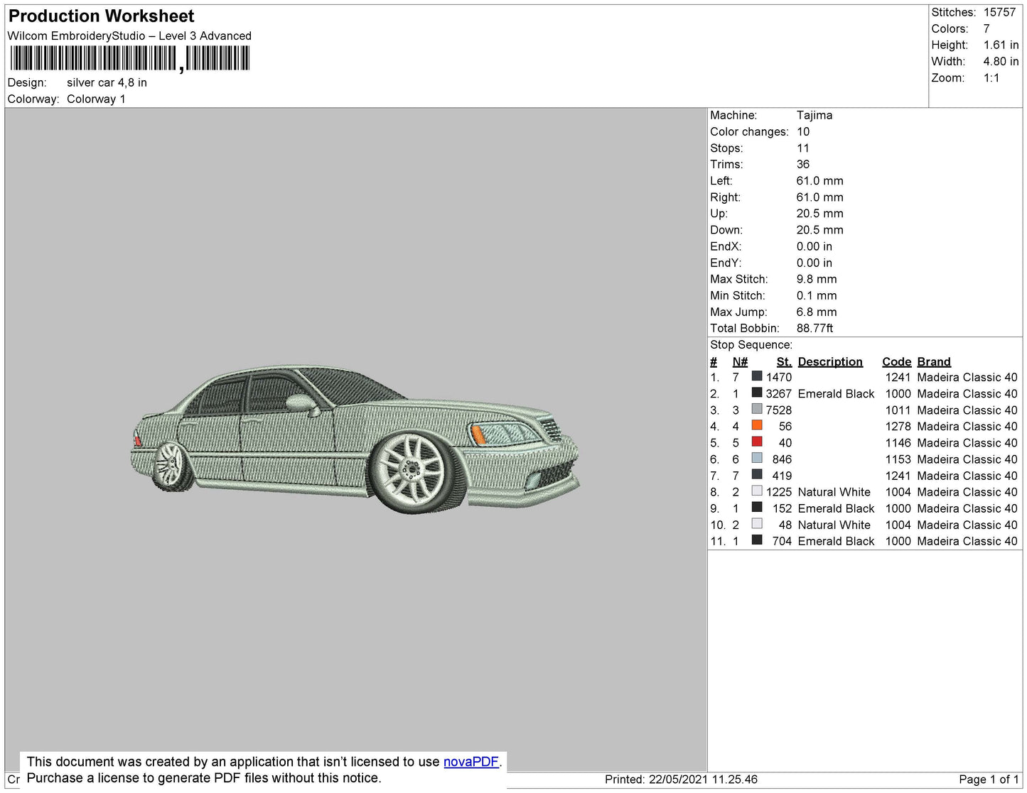 Silver Car Embroidery File 4 size