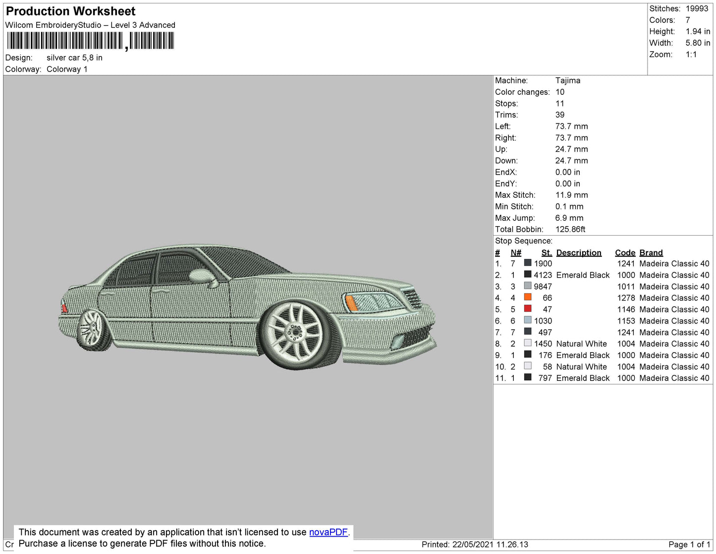 Silver Car Embroidery File 4 size