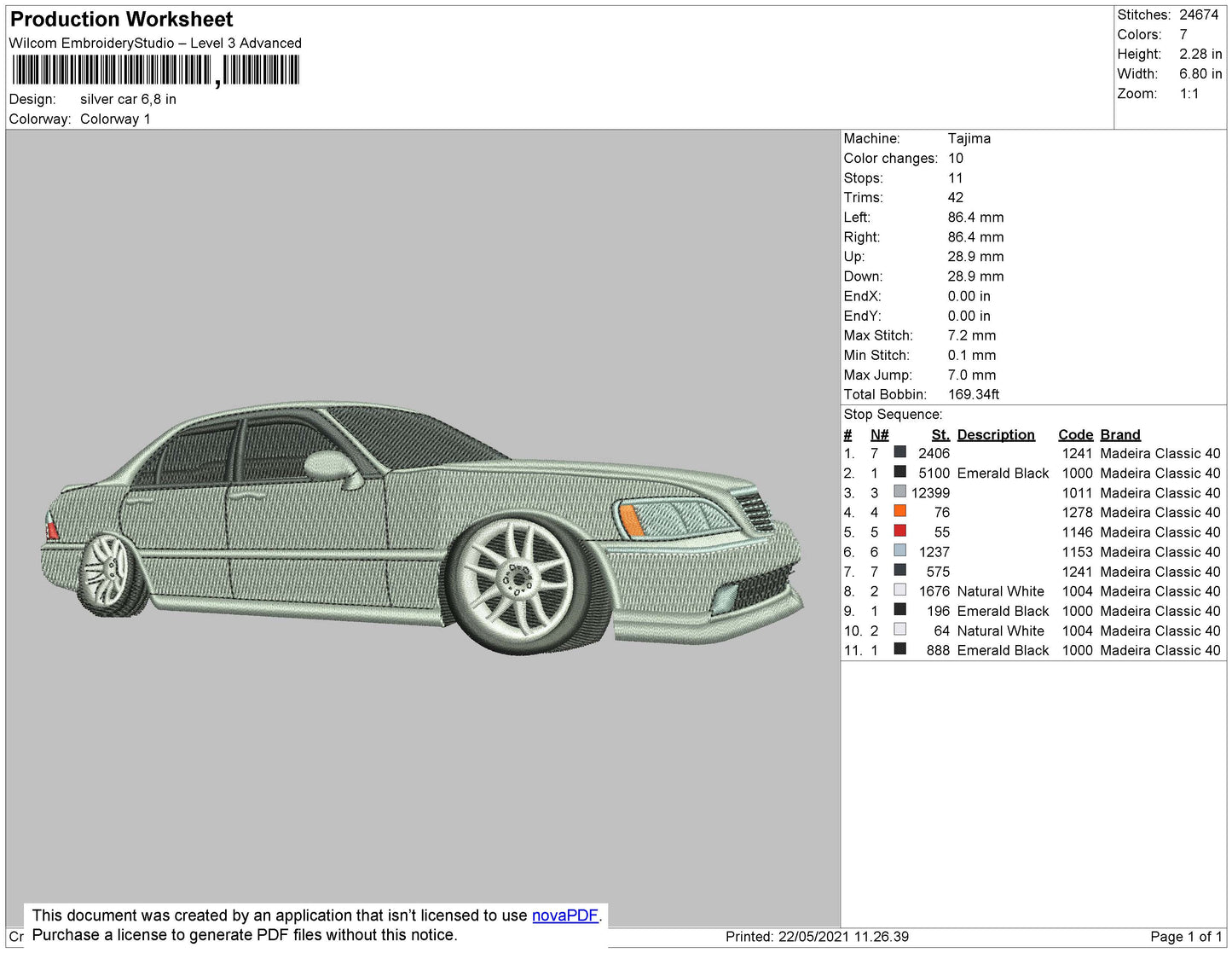 Silver Car Embroidery File 4 size