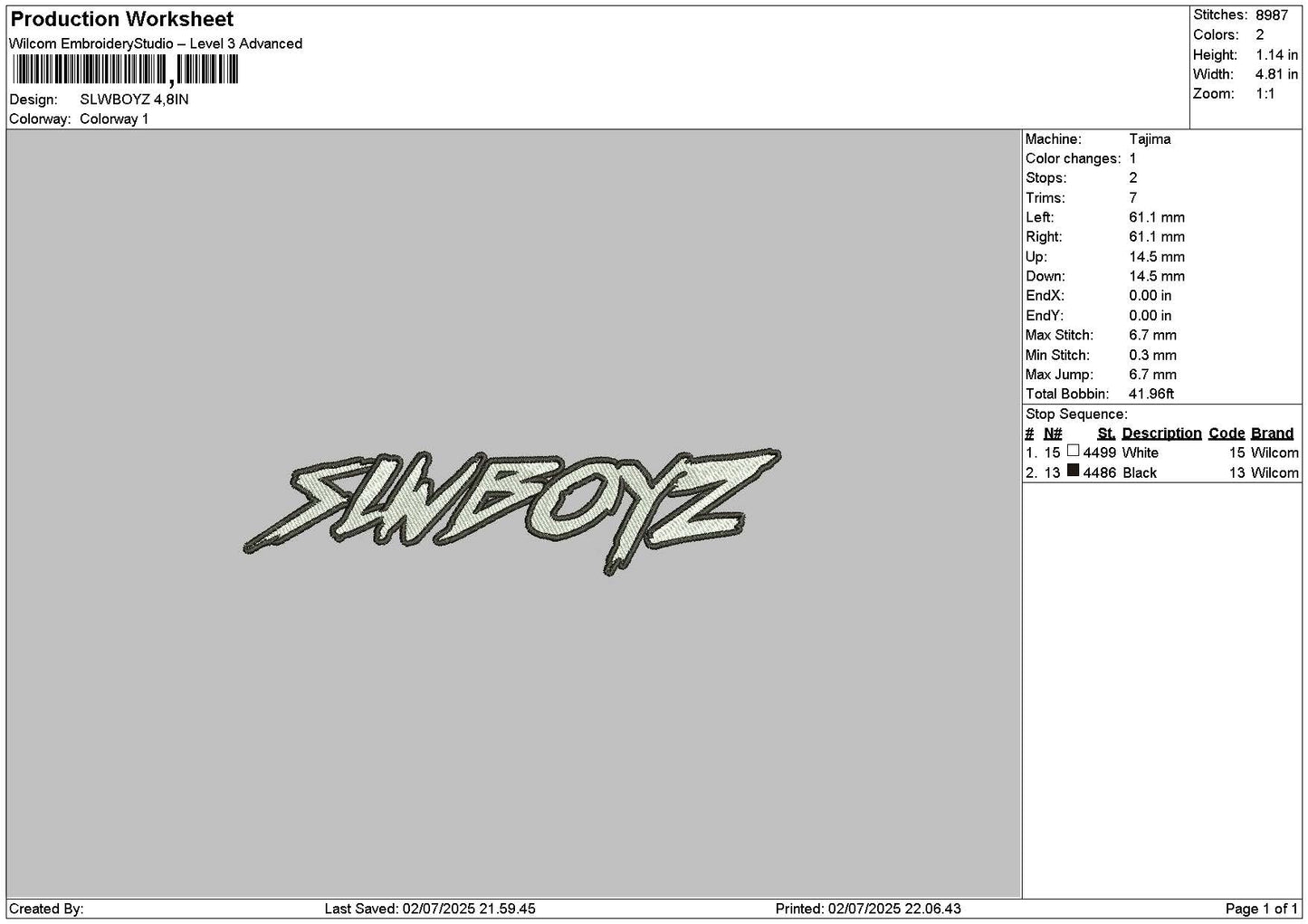 Slwboyztext Embroidery File 6 sizes