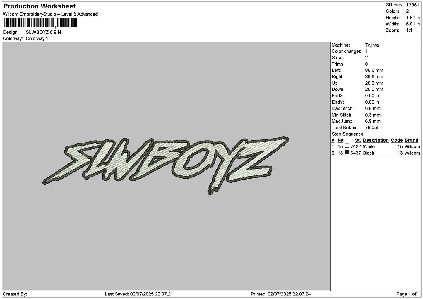 Slwboyztext Embroidery File 6 sizes