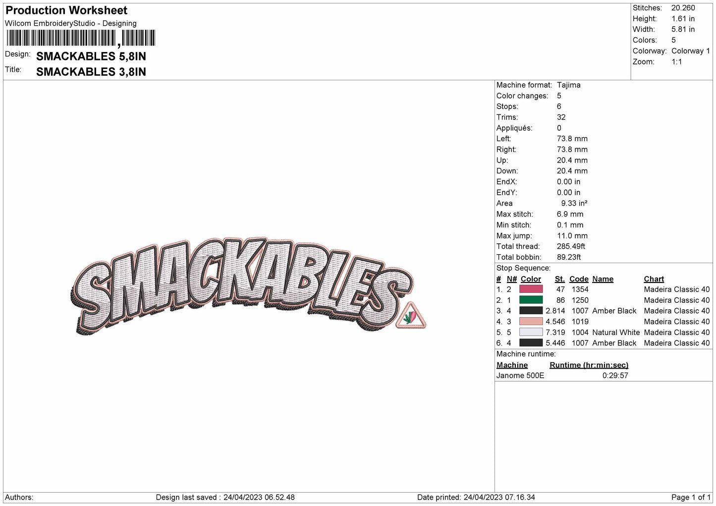 Smackables Embroidery File 6 sizes