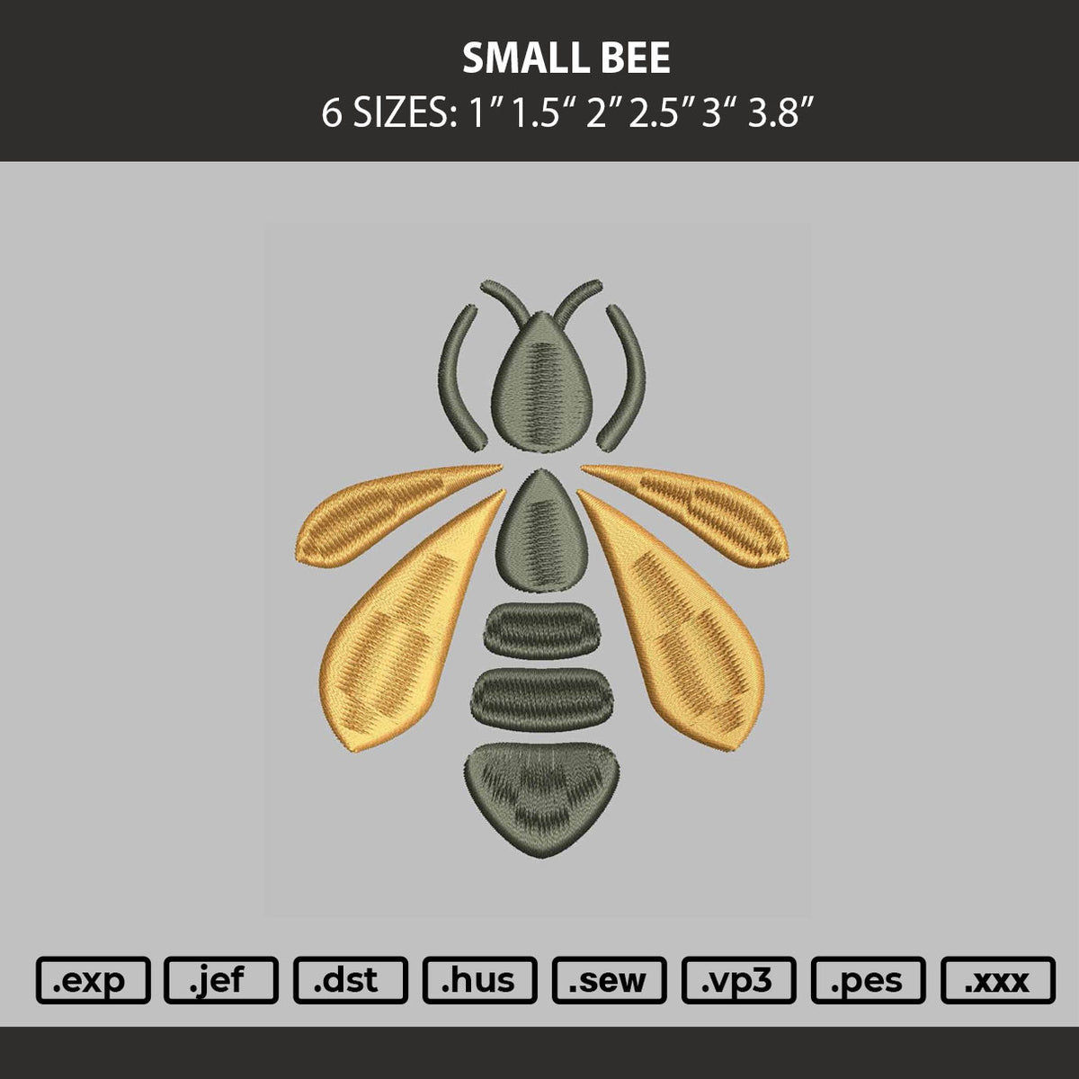 Small Bee Embroidery Machine Design File 6 sizes