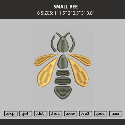 Small Bee Embroidery Machine Design File 6 sizes
