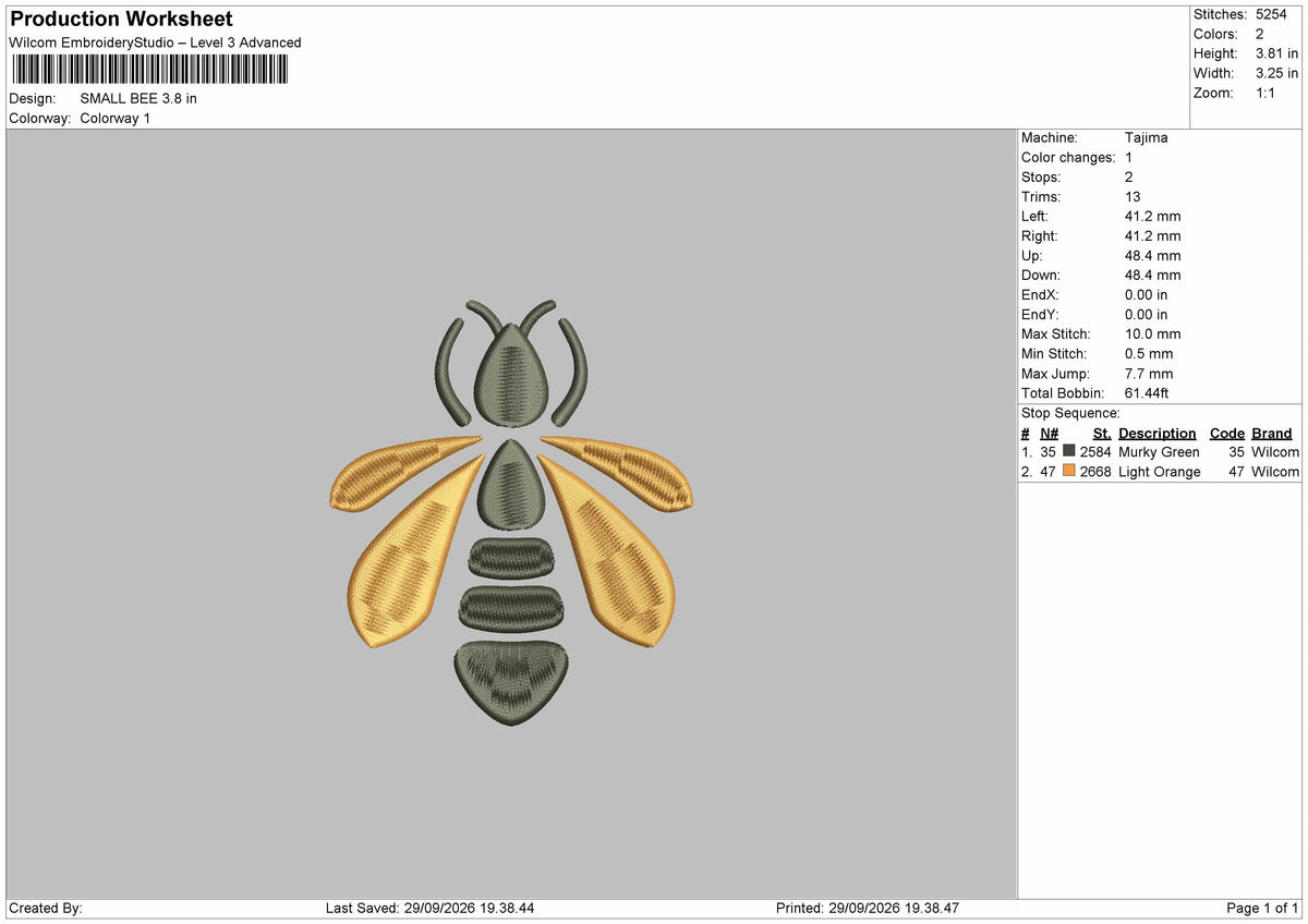 Small Bee Embroidery Machine Design File 6 sizes