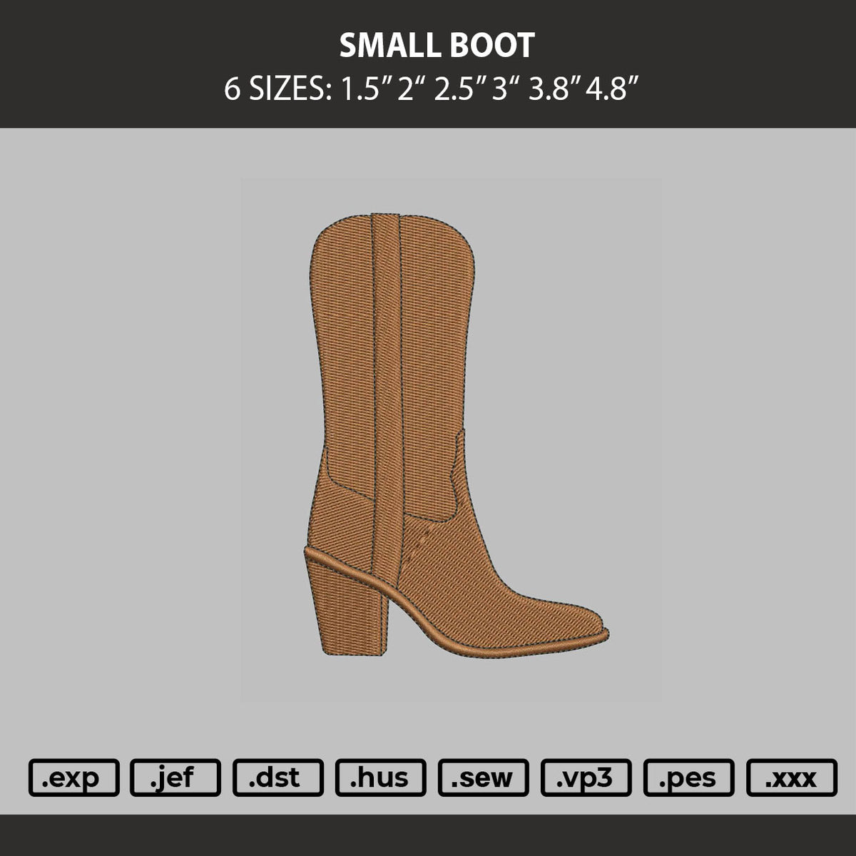 Small Boot Embroidery Machine Design File 6 sizes