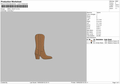 Small Boot Embroidery Machine Design File 6 sizes